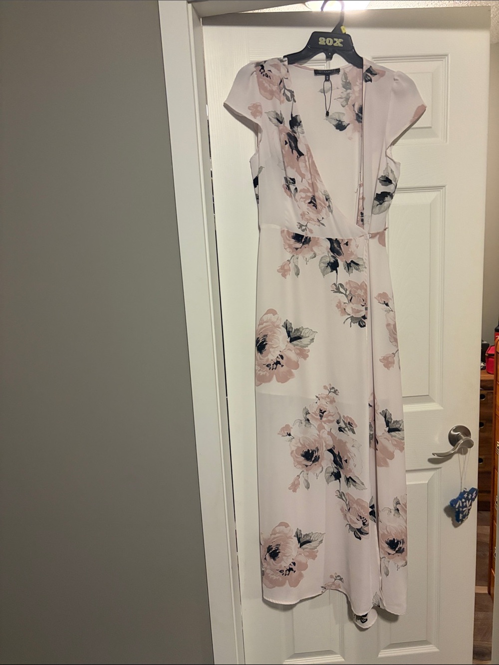 Dynamite Floral Wrap Maxi Dress in Blush and Ivory